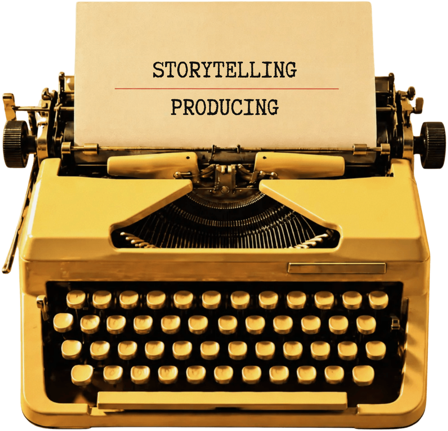 Винтажная печатная машинка, на листе напечатано: Storytelling, Producing